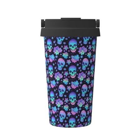 

Hirioo Skull flower funny for Coffee Travel Mug Insulated Coffee Mug with Lid