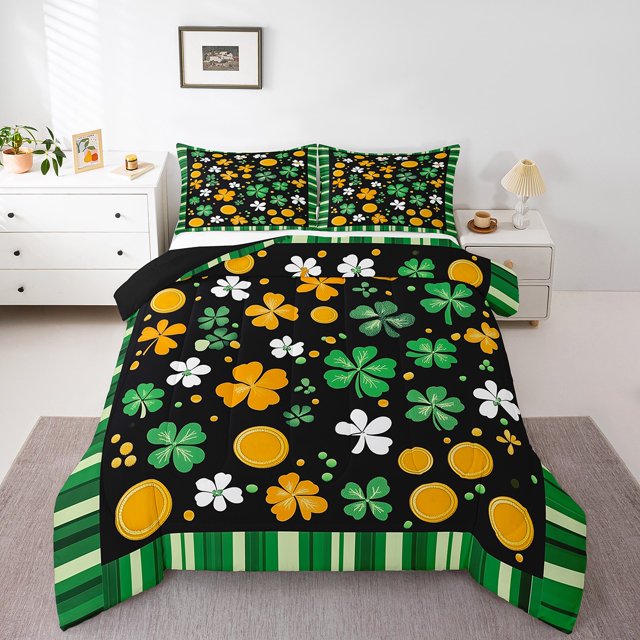 Erosebridal Cadeaux de la Saint-Patrick Ensembles de Couettes Format Grand, Couettes et Duvets à Feuilles Botaniques, Réversible 3 Pcs