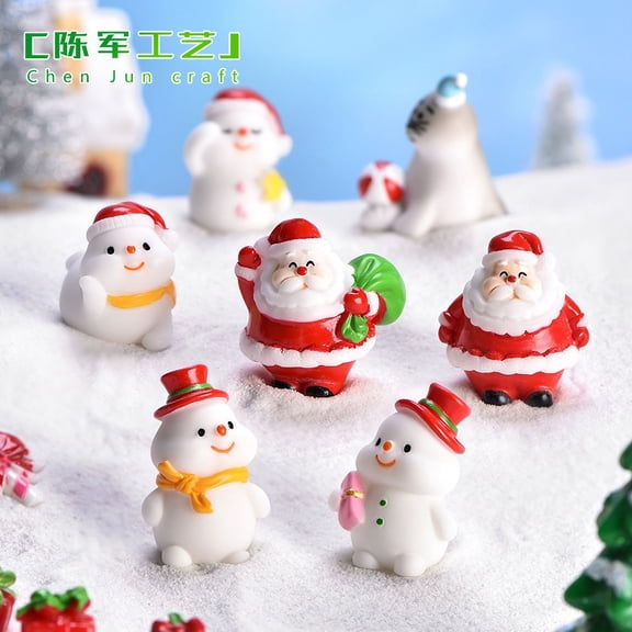 USHOBE Christmas Miniatures Resin Snowman Adorable Decorative Ornaments 10Pcs
