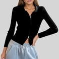 thumbnail image 2 of Women's Double Zip Ribbed Knit Cardigan Tight Fitting Crop Top With Collar, 2 of 4