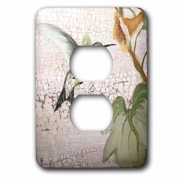 3dRose, Hummingbird By Yellow Trumpet Flower on Crackled Background, 2 plug outlet cover