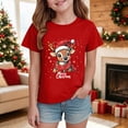 thumbnail image 2 of sdbrld Teen Girls Christmas Shirts for Kids Cute Short Sleeve Xmas Holiday Graphics Tee Tops Sizes 13-14 Years, 2 of 4