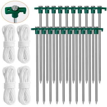 LakeForest Tent Pegs Ropes Set 20Pcs 9.8in Heavy Duty Tent Stakes Nails Spike with 4x 9.8ft Nylon Ropes Tent Pop Up Canopy Stakes