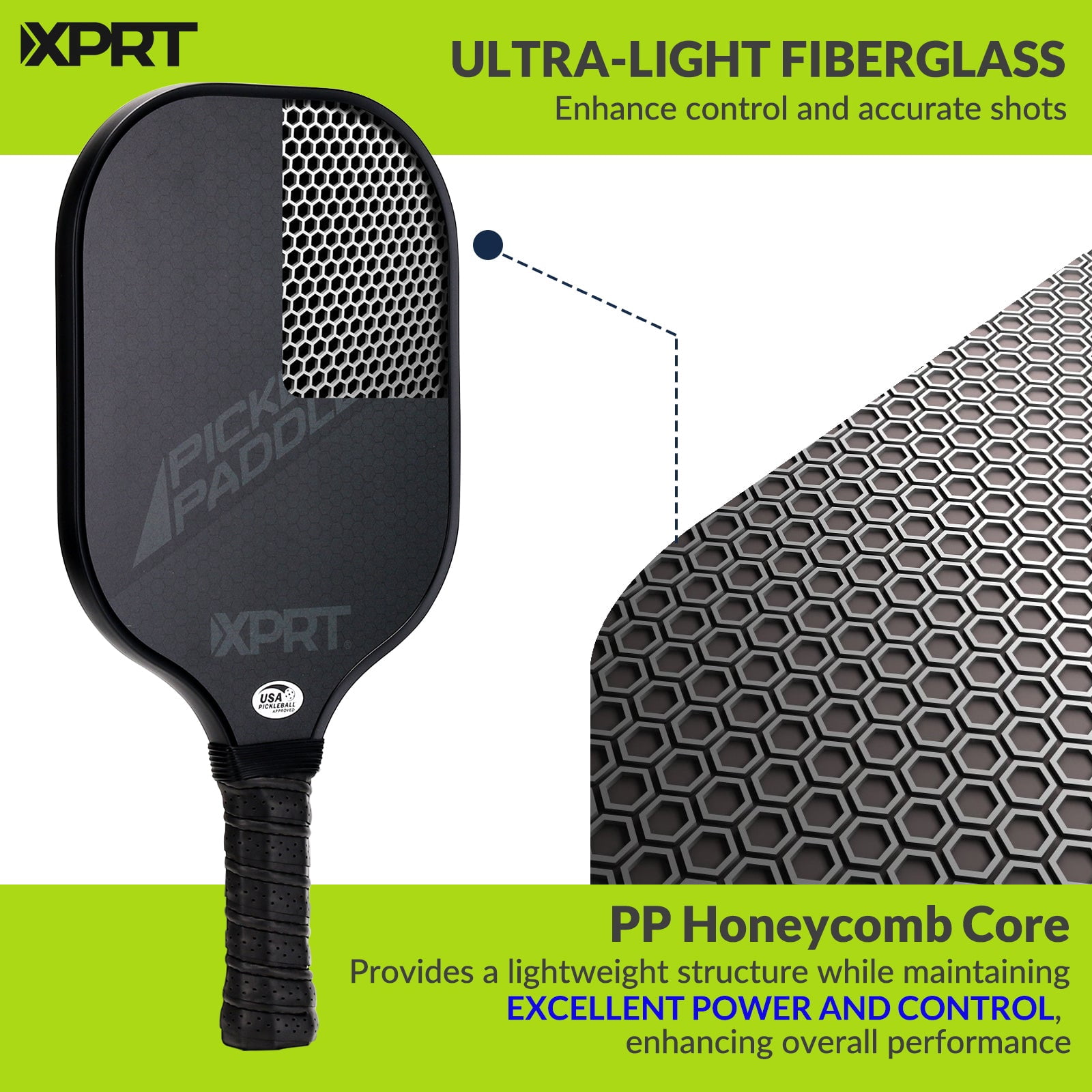 XPRT Fitness USAPA Approved Fiberglass Pickleball Paddle with 4 Outdoor Balls, 7.8 oz