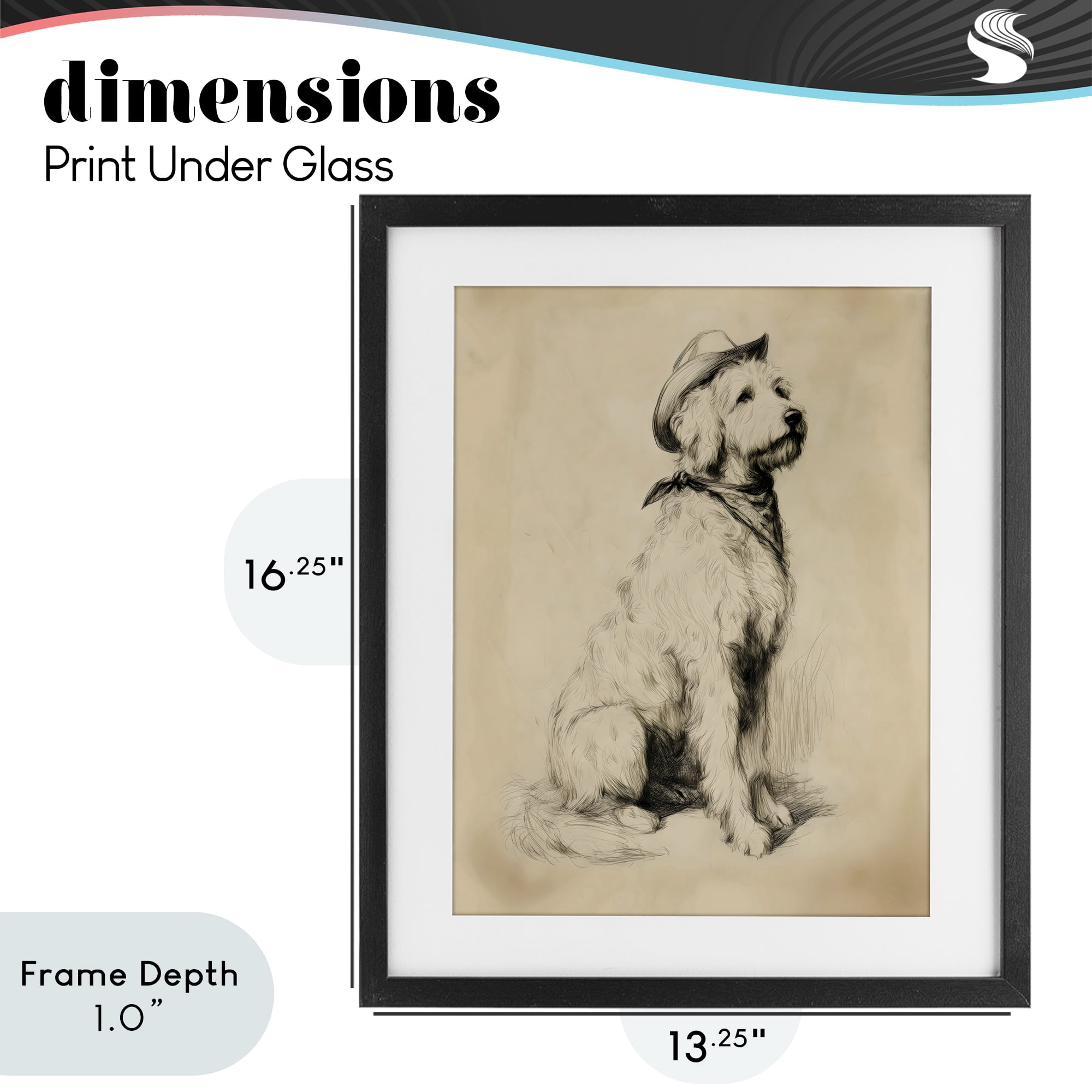 Stupell Industries Cowboy Goldendoodle Sketch Black Framed Print Under Glass, design by Arlington Prints