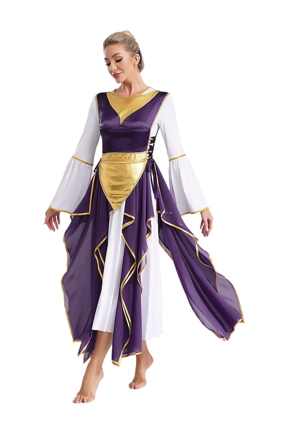 Women's Sleeveless Lace-up Liturgical Praise Dance Tunic Worship Tunic Overlay Top Praise Wear Purple XXL