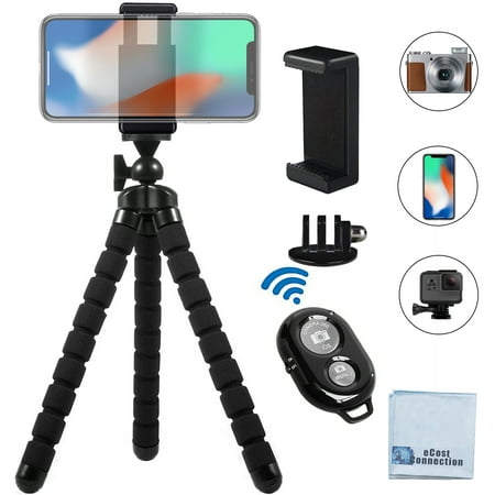 Acuvar 10” inch Flexible Tripod with Quick Release + Universal Mount for All Smartphones + Mount for GoPro Cameras + Wireless Remote Shutter & an eCostConnection Microfiber Cloth