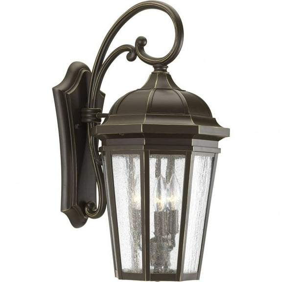 Progress Lighting Verdae 3-Light Outdoor Wall Lantern, Antique Bronze, Clear Seeded Glass