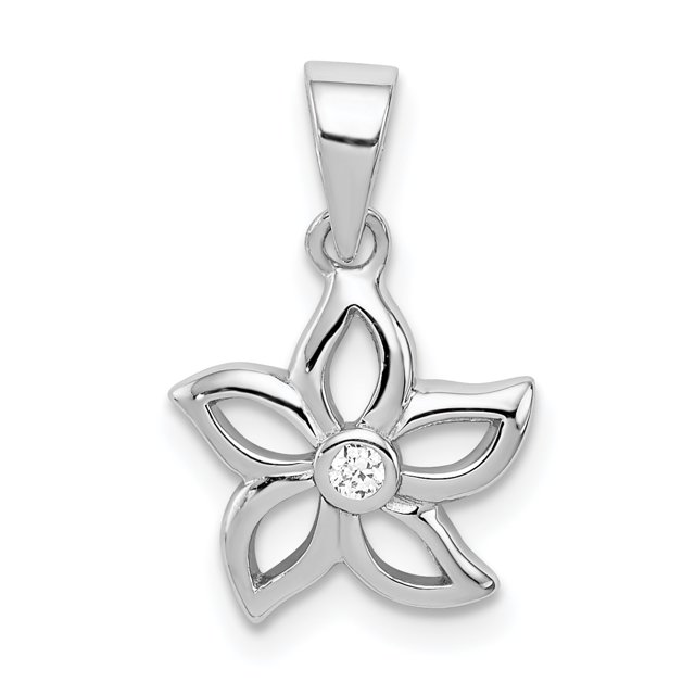Pendentif Fleur en Argent Sterling 925 Plaqué Rhodium avec Zircon Cubique