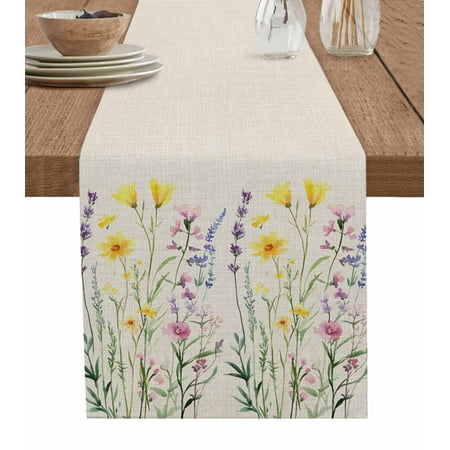 

Table Runner Dresser Scarf 13 x 36 Inch Watercolor Flowers Retro Watercolor Floral Linen Background Table Runners Non-Slip Heat Kitchen Dining Table Decor for Indoor Outdoor Home Party Decoration
