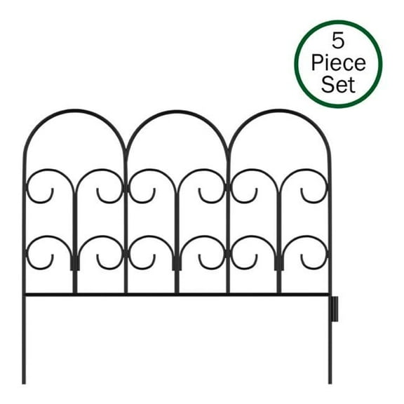 Pure Garden Set of 5 Decorative Interlocking Metal Garden Fencing (Black)