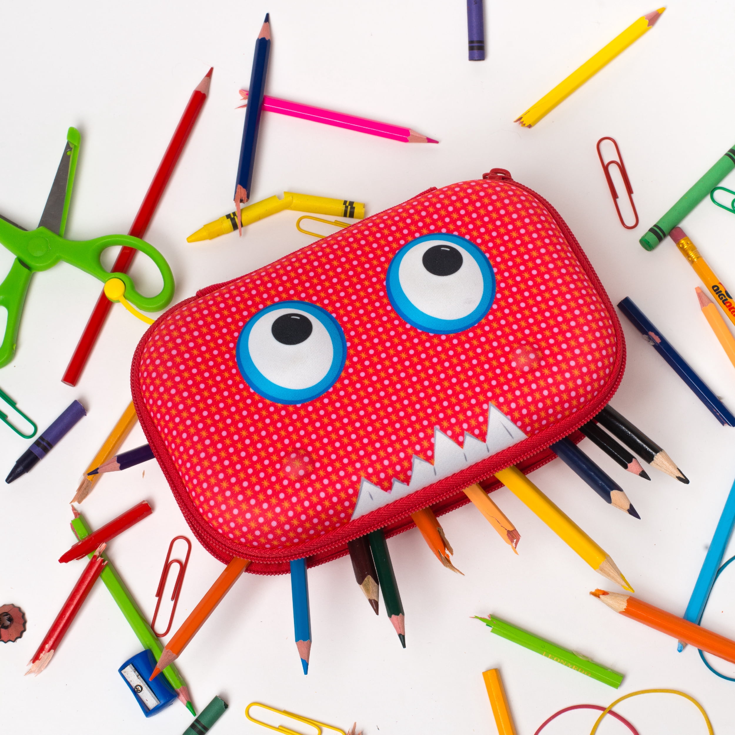ZIPIT Beast Pencil Box for Kids, Cute Storage Case for School Supplies, Secure Zipper Closure (Red)