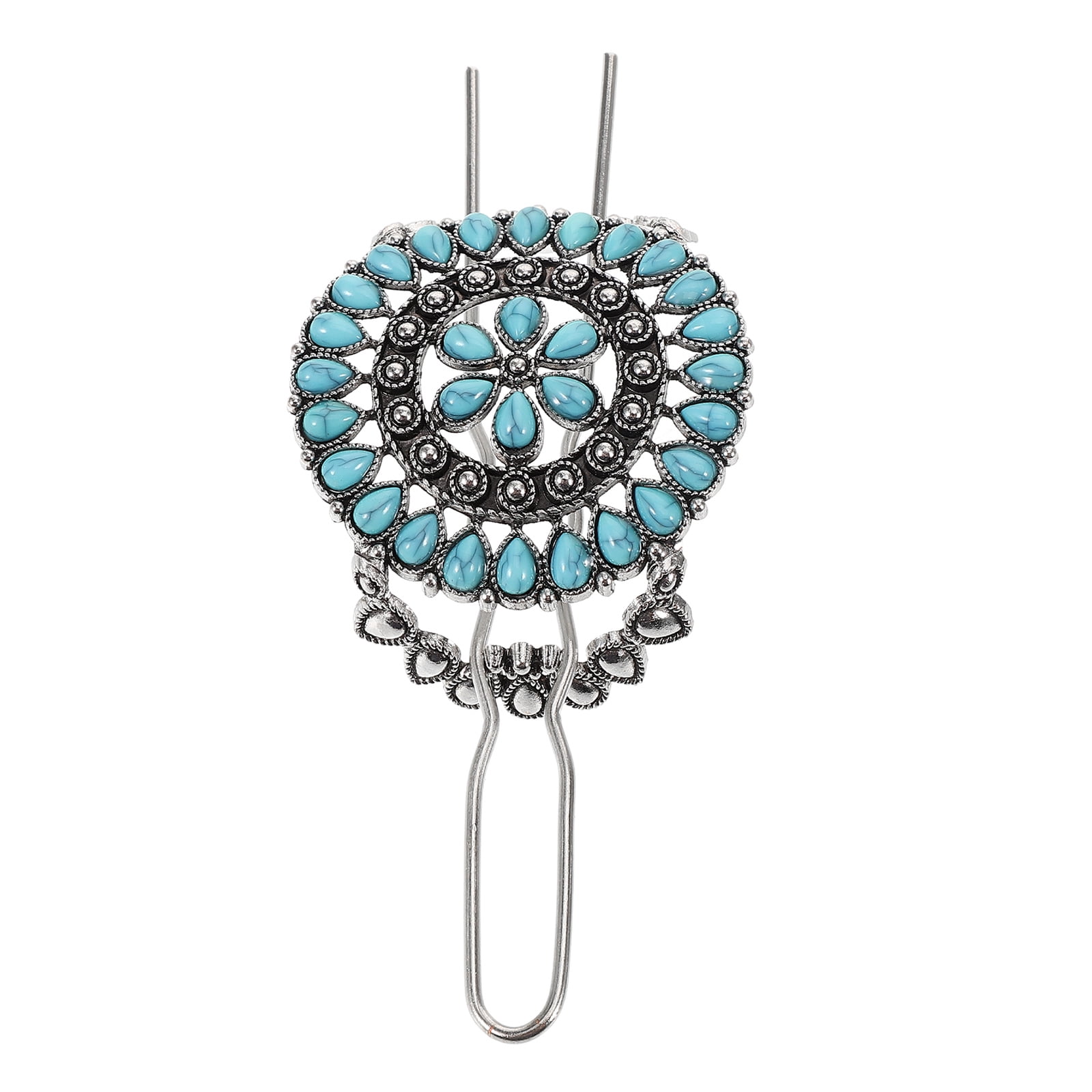 Homoyoyo Chinese Style Sky Blue Hair Fork Vintage Alloy Hair Stick with Simple Retro Design