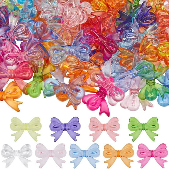 100Pcs Acrylic Bow Beads Bowknot Bead Bulk Colorful Pink Blue Green Opaque Butterfly Bows Bowknots Shaped Mini Loose Spacer Bead Bracelet Necklace DIY Crafts Accessories