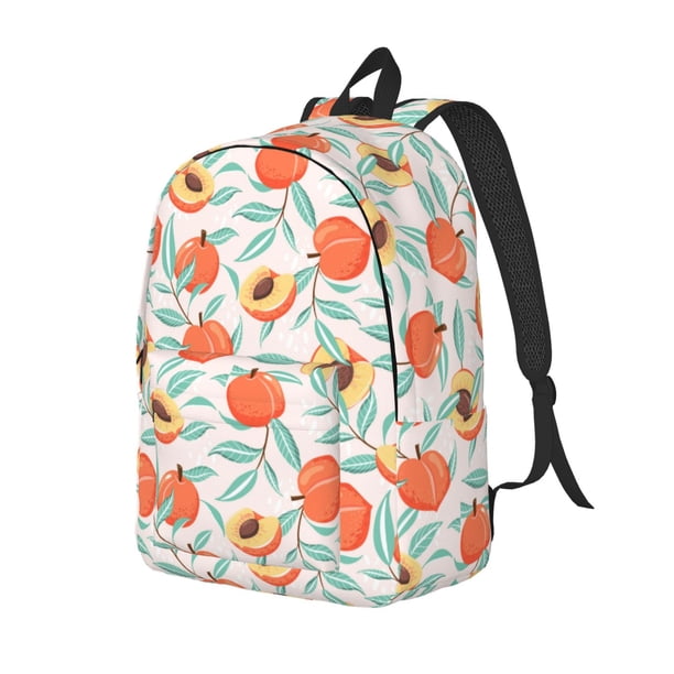 Disketp Peach print Canvas Backpack Lightweight Travel Daypack Student Rucksack Laptop Backpack-