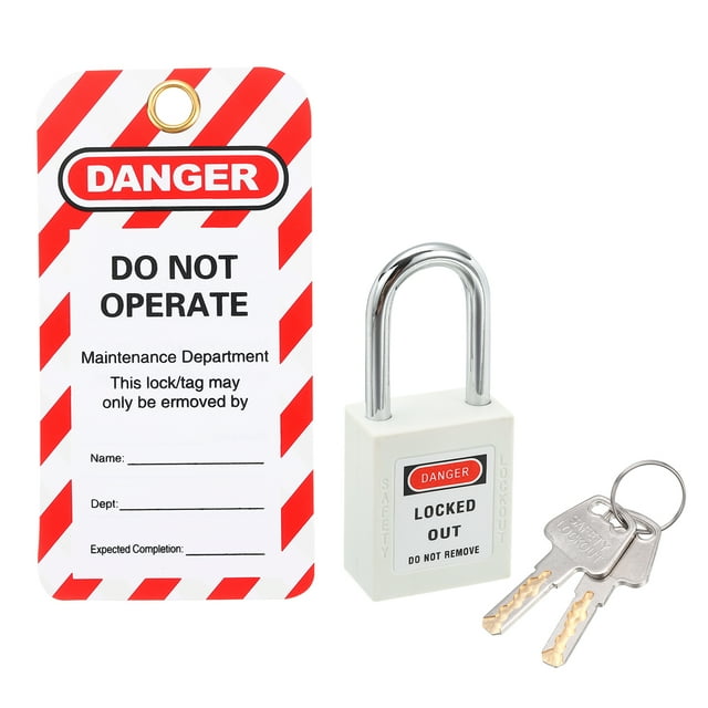 Unique Bargains Lockout Tagout Locks with Key, Loto Locks Safety Padlock Keyed Different with Lockout Tag Style 1, White