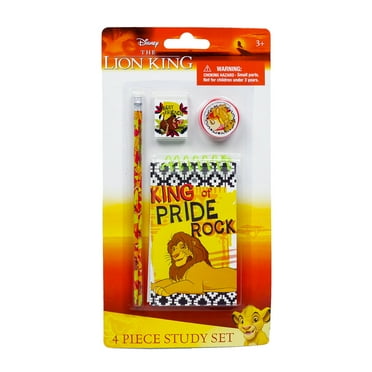 4 Piece Classic Lion King Study Kit- Eraser, Sharpener, 25 sheet memo pad, No.2 lead real wood