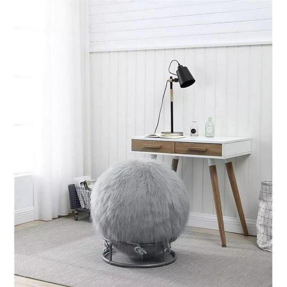 J&V TEXTILES Posture Fuzzy Exercise Yoga Ball Chair Set Gray