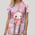 thumbnail image 4 of felwors Easter Scrub Tops Women Plus Size Bunny Egg Print Short Sleeve V Neck Stretchy Holiday Nurse Working Uniform (Pink, XL), 4 of 7