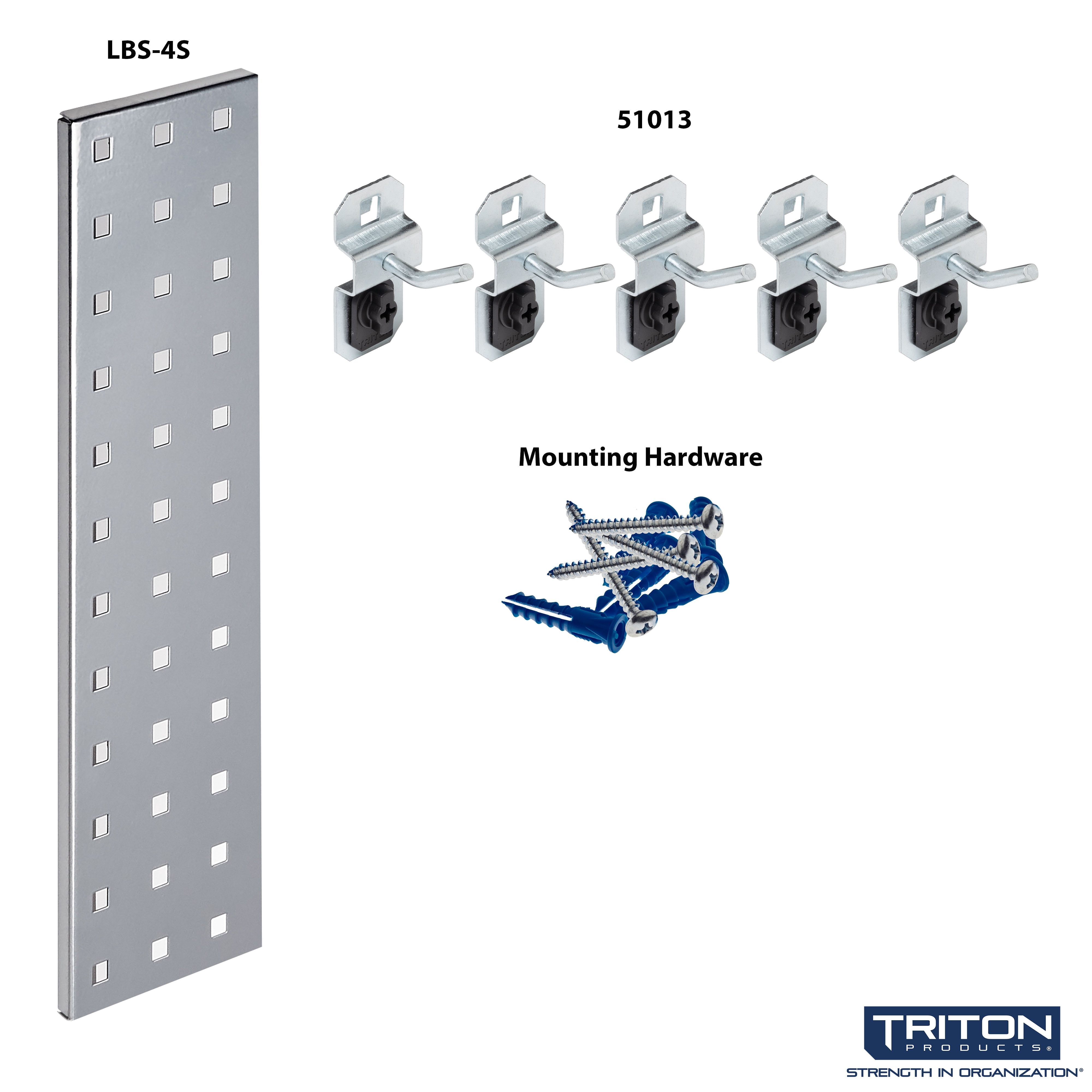 Triton Products® LBS18K-SLV Silver Pegboard Kit with (1) 18" x 4.5" Steel Pegboard and 6 LocHooks