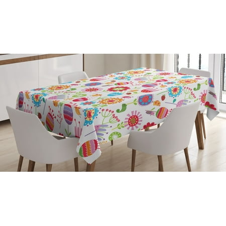 Nursery Tablecloth, Floral Arrangement with Many Wildflowers Birds and Bugs Happy Nature Inspired Image, Rectangular Table Cover for Dining Room Kitchen, 60 X 84 Inches, Multicolor, by (Best Nature Images Hd)