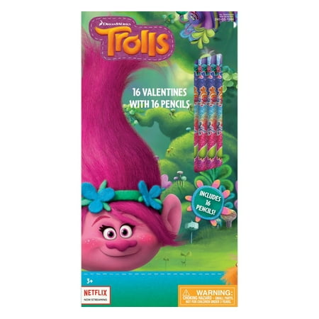 Dreamworks Trolls 16 Valentines Cards with Pencils