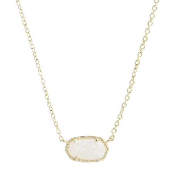 Kendra Scott Elisa Pendant Necklace, 14k Gold Plated, White Drusy Stone, Women’s Adjustable Chain Necklace