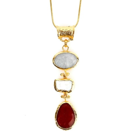 ELYA Gold-Plated Mother of Pearl and Dyed Chalcedony Tiered Necklace