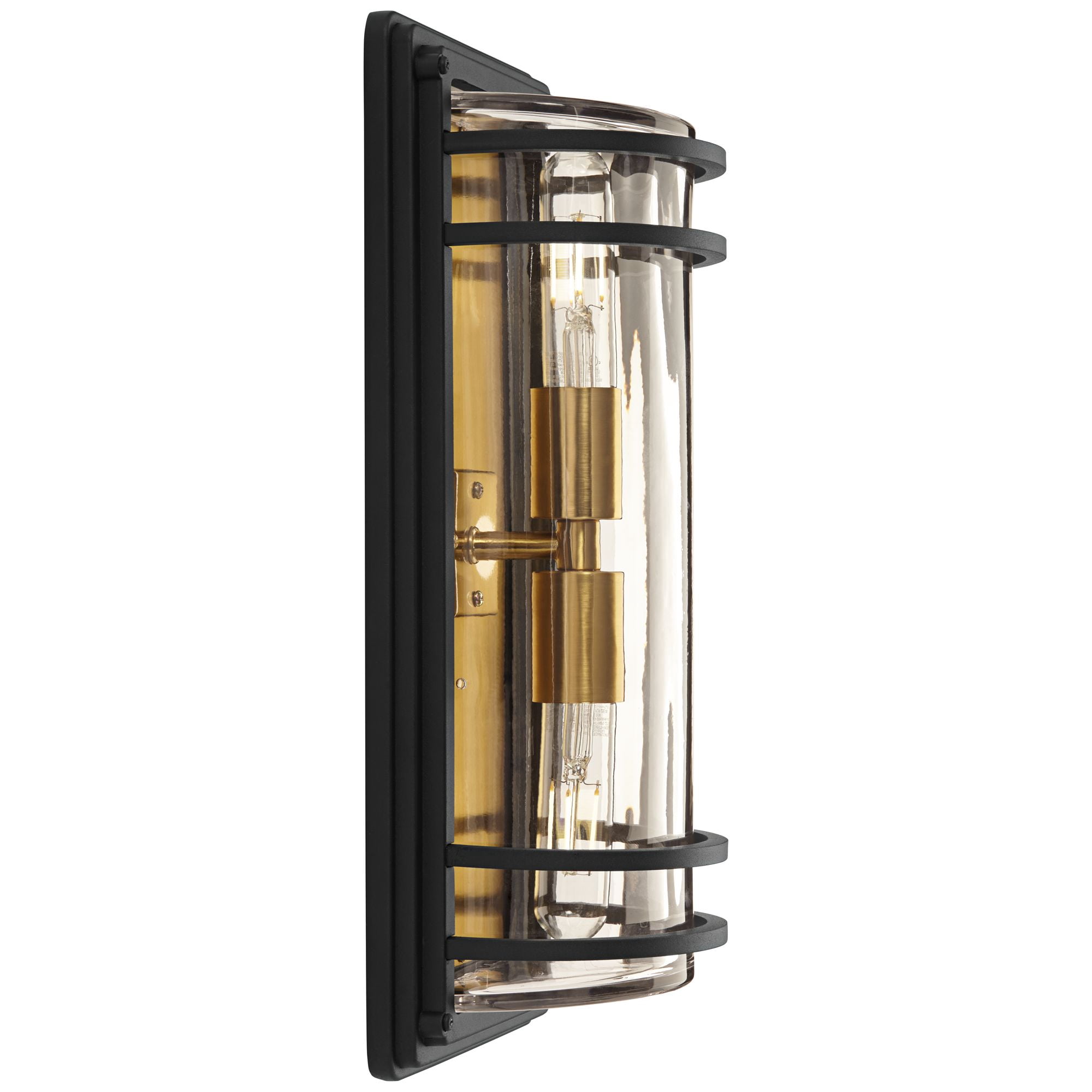 John Timberland Modern Outdoor Wall Light Fixture Black Brass 2-Light Downlight Uplight 16" Clear Glass Exterior House Porch Patio