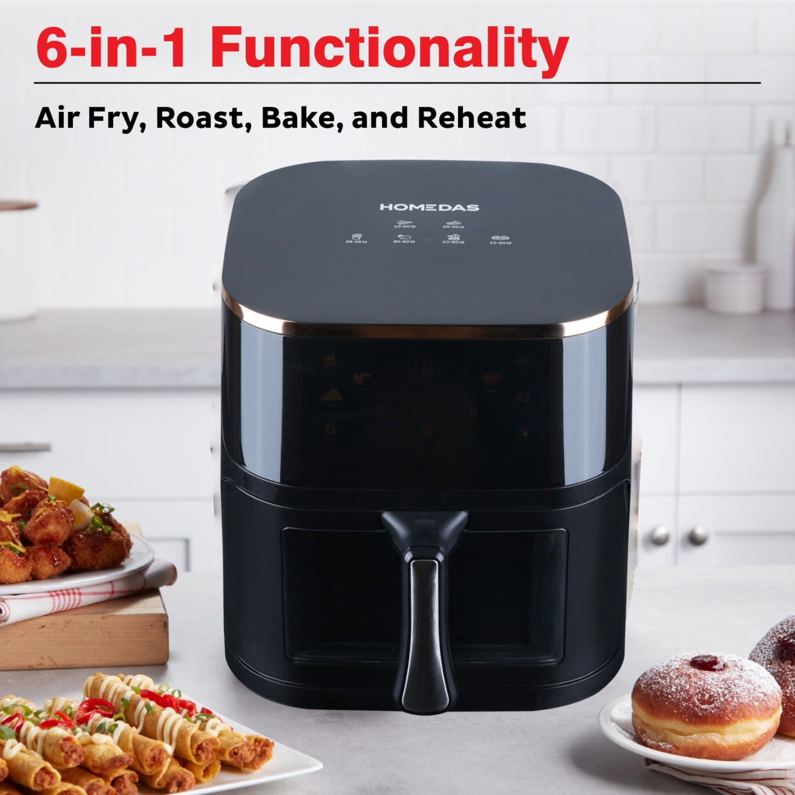 HOMEDAS® 6-in-1 Air Fryer 8.45QT 0illess 1400W Large Capacity Air Fryers Healthy Cooker with Visual Cooking Window