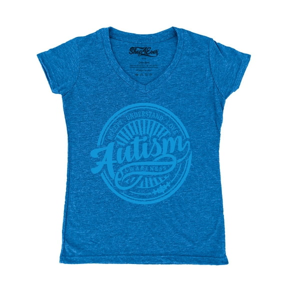 Shop4Ever Women's Autism Awareness Accept Understand Love Circle Slim Fit V-Neck T-Shirt XX-Large Heather Royal Blue