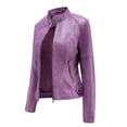 thumbnail image 2 of AZoiNM Women's Slim Fit Motorcycle Jacket PU Leather Stand Collar Zipper Front, 2 of 10