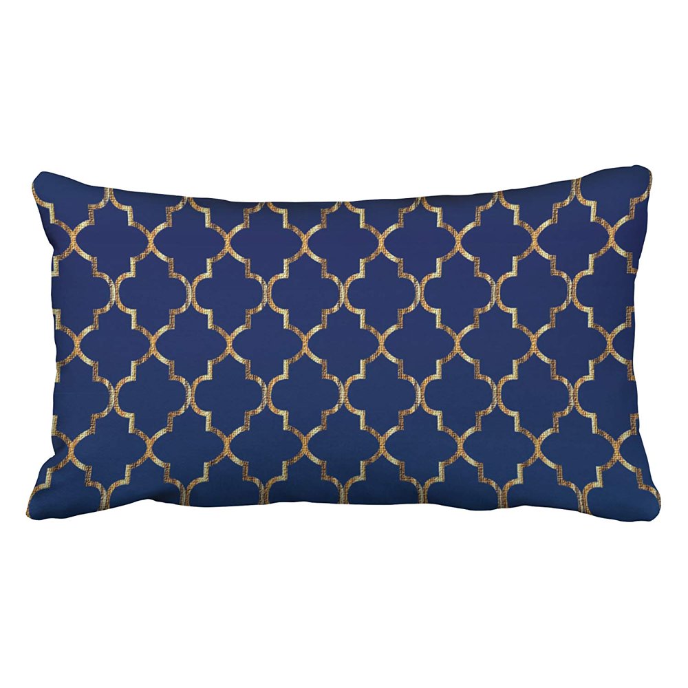 ARTJIA Satin Navy Blue Gold Quatrefoil Pattern Pillowcase Cover Cushion