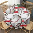 thumbnail image 3 of Red and White Striped Baseballs Pattern Round Tablecloth 60"x60",Wrinkle Wipeable Table Cloth for Kitchen Dining Room Picnic Patio Party, 3 of 6