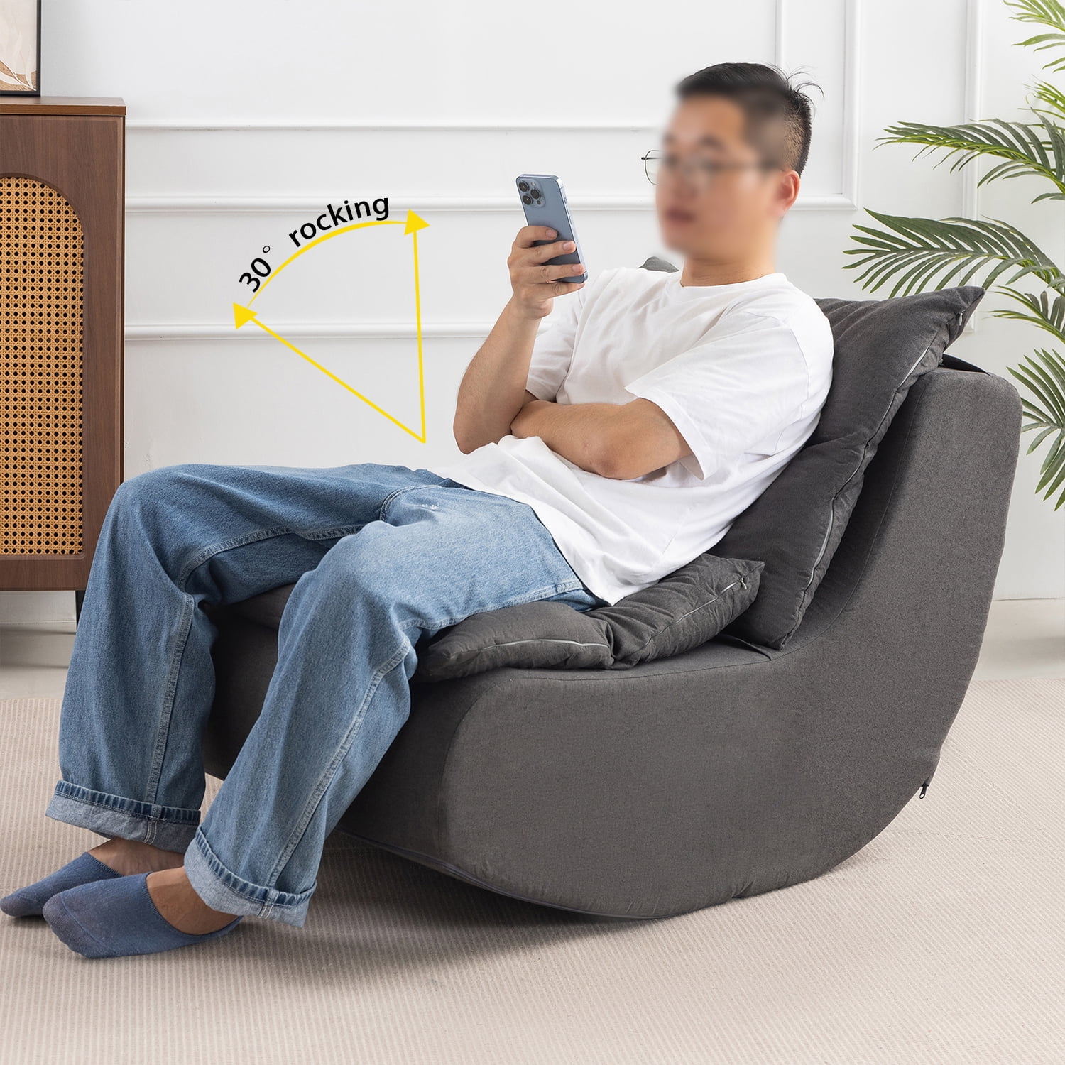 Cynefin Rocking Chair Nursery Glider, Boneless Chair, Convertible Upholstered Memory Foam Compressible Sitting Lounge Chair, Fireside Chair for Reading Relaxing in Livingroom Bedroom