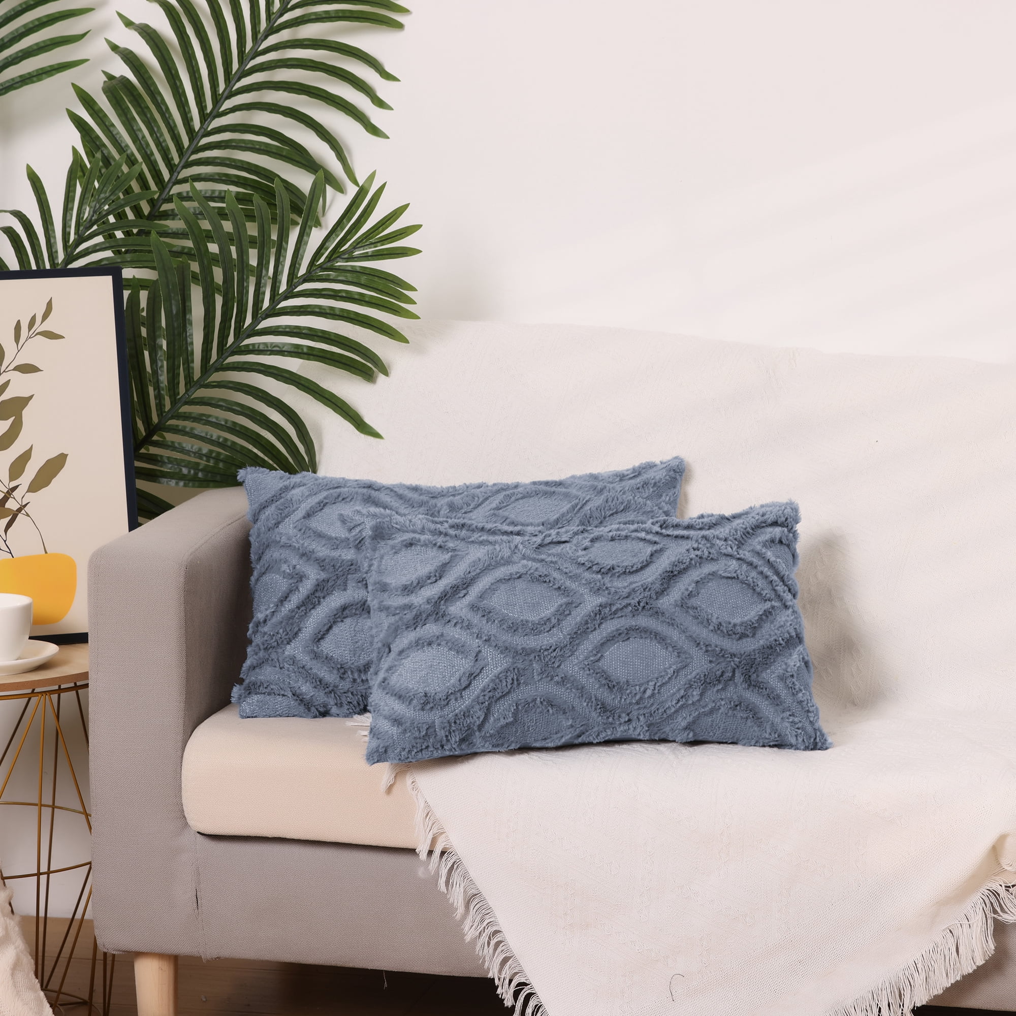 Unique Bargains Shaggy Plush Throw Pillow Covers Couch Pillow Covers (2 Count) Grey-2 12" x 20"