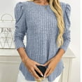 thumbnail image 4 of Miluxas Womens Tops Crewneck Puff Long Sleeve Shirts Dressy Ribbed Knit Tunics Elegant Pullover Sweaters Light Blue S(S), 4 of 7