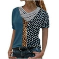 thumbnail image 1 of Pompotops Women Casual Tops Cross V-Neck Buttons Printing Short Sleeve Sweaters Blouse, 1 of 4