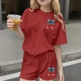 thumbnail image 2 of ZVAVZ Boys Girls 2 Piece Outfits Cherry Bow Graphic Tee Shirt and Shorts Set Indpendence Day Patrotic Matching Set 4th of July Clothing Sets Red 13-14Years, 2 of 7