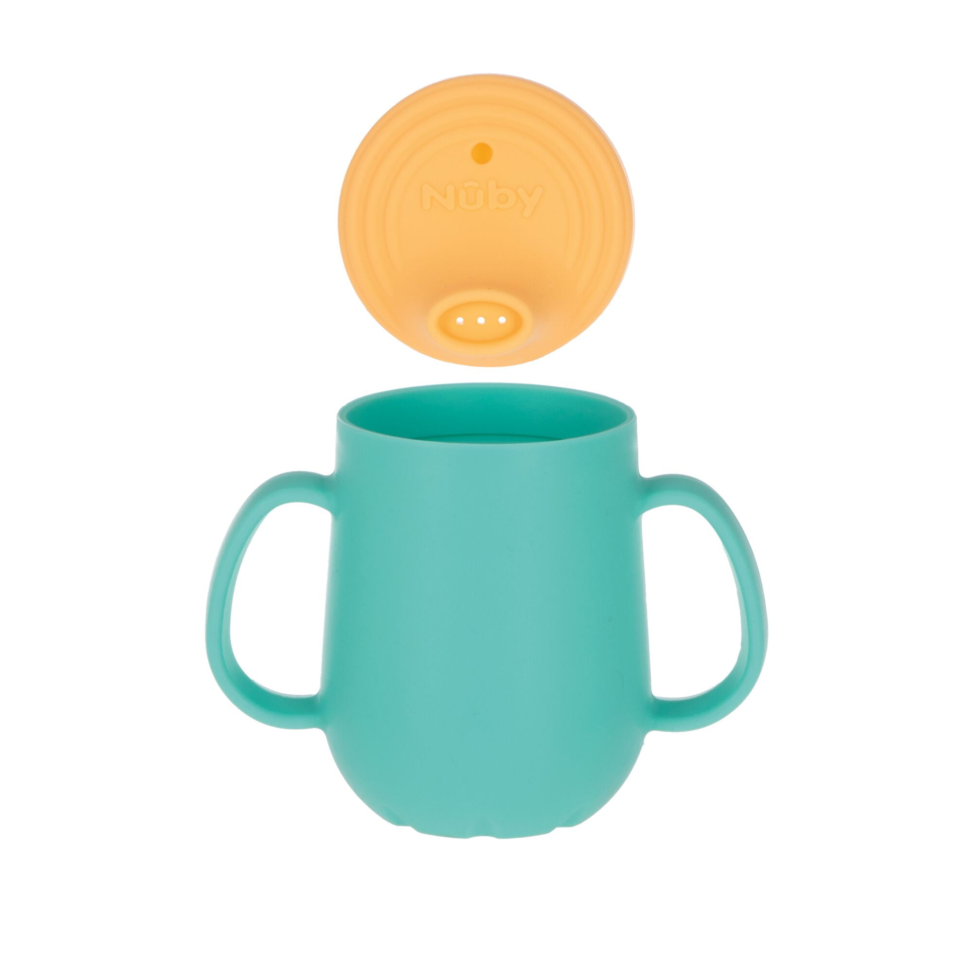 Nuby 2-Stage Silicone Training Cup with Handles and Spout for Toddlers, 6+ months, 4 oz, Blue/Yellow