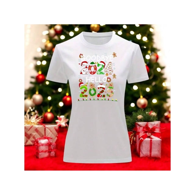 Playera Blusa Con Estampado De Goodbye 2024 Hello 2025 Fin De Año Año Nuevo Color Blanco Talla Grande Marca Emil SaEs