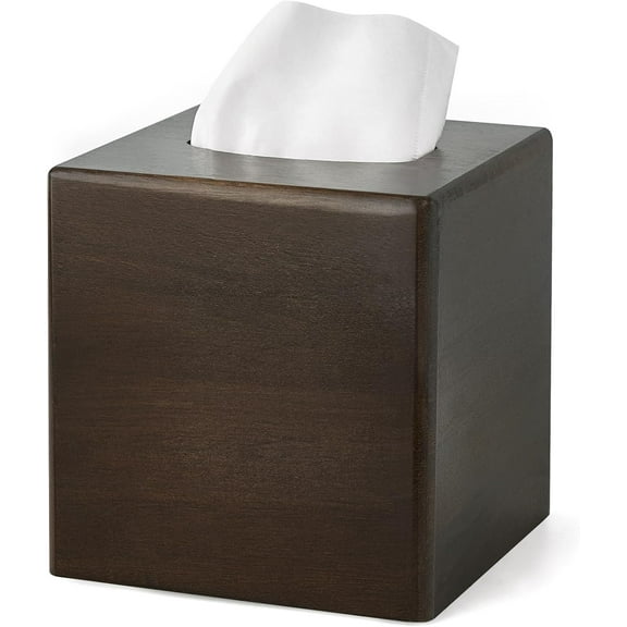 Tissue Box Cover Square Open-Bottom Wood Tissue Box Holder Decorative Facial Cube Organizer Modern Farmhouse Decor for Bathroom Bedroom Dresser Living Room Office Dorm, Dark Brown