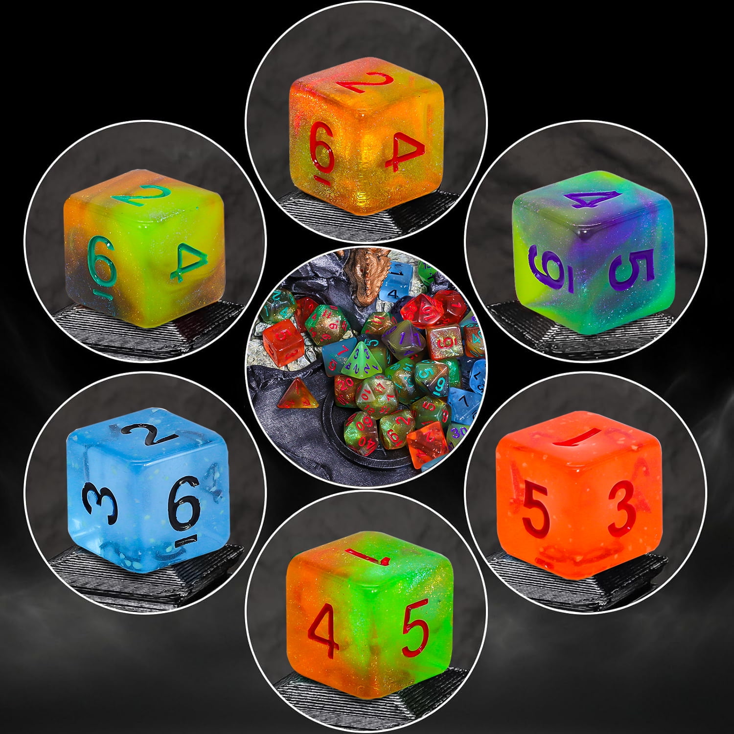 SWAJUJA Glow in the Dark DND Dice Set, 42PCS 6 Complete Polyhedral Dice Sets with Velvet Dice Bags for Dungeons & Dragons, RPG Tabletop Games