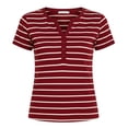 thumbnail image 4 of ZHOGXU Womens Summer T Shirt Short Sleeve V Neck Button Front Striped Print Lightweight Stylish Slim Fit Tee Top For Everyday Wear,Red,S, 4 of 4