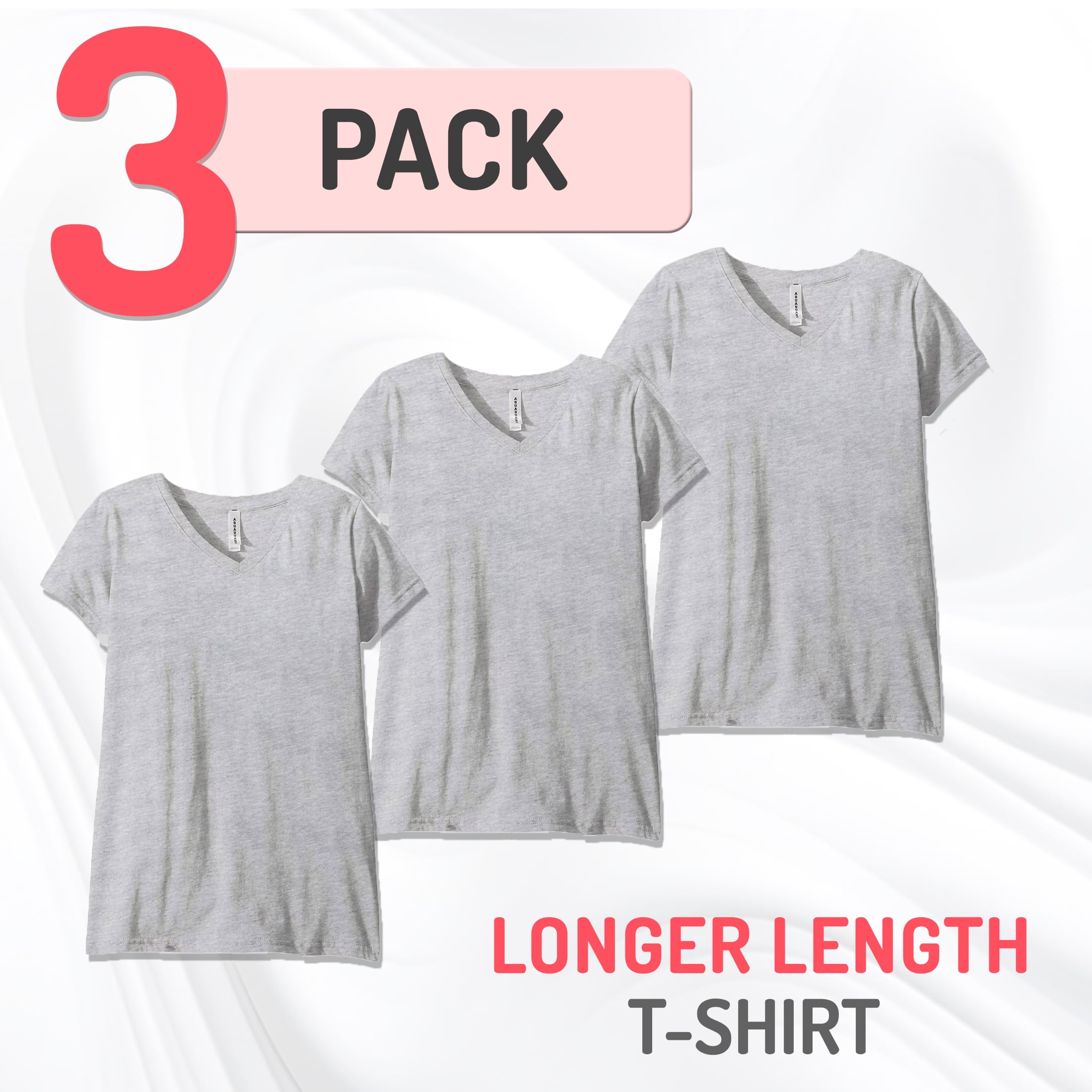 Aquaguard Women's Fine Jersey V-Neck Longer Length Short Sleeve T-Shirt (3 Pack)