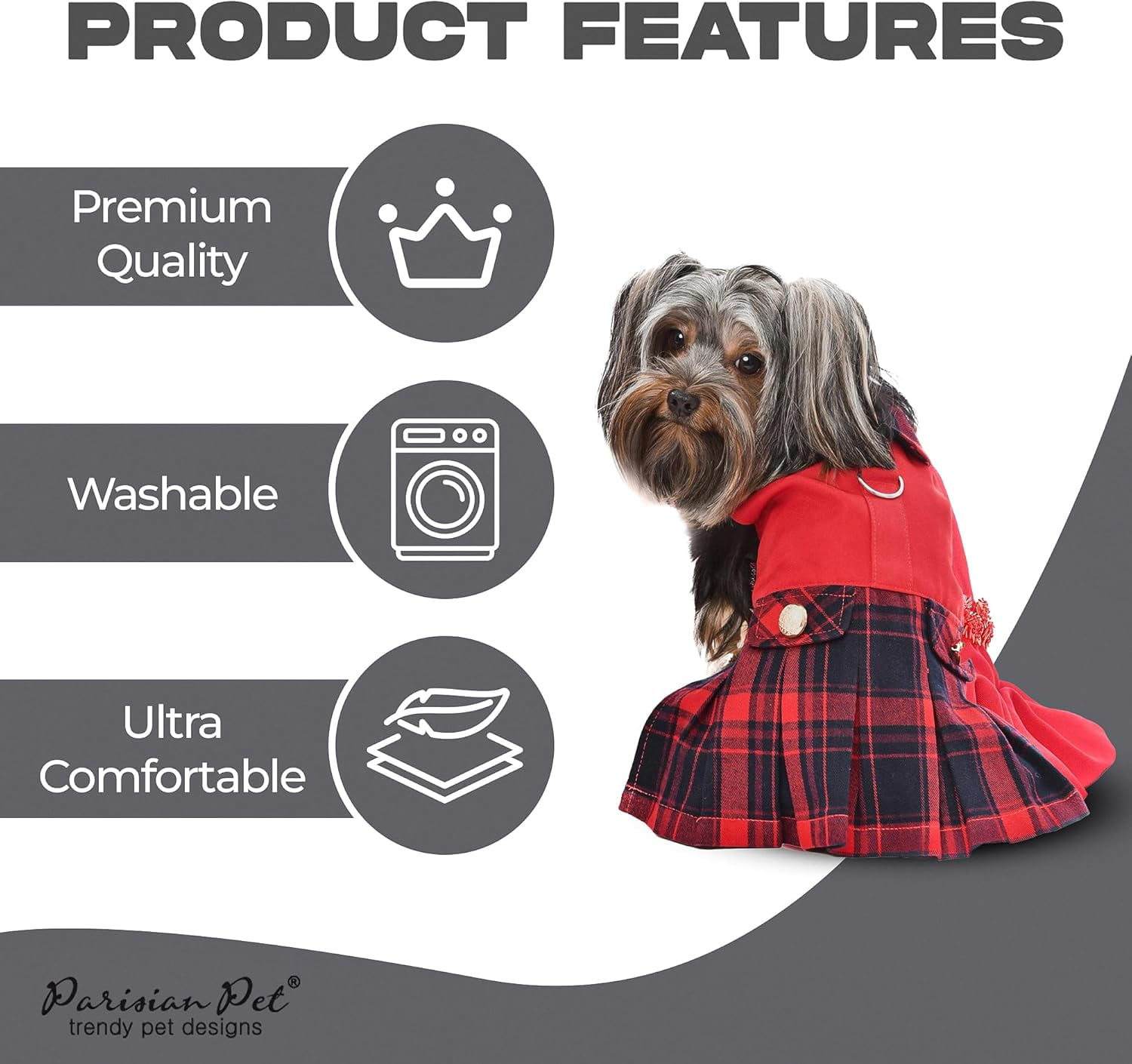Parisian Pet Dog Dress - Scottish Red Dog Christmas Outfit - Stylish Dog Wedding Clothes - lightweight Party Puppy Dress - Dog Dresses for Large Dogs Girl - All Sizes Available - XL