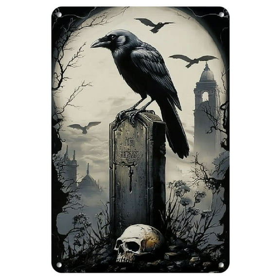1pc Iron Raven Skull Wall Art Sign, Reusable Metal Halloween Decor, Vintage Gothic Home & Bar Decoration, Weather-Proof Indoor/Outdoor 14 Years