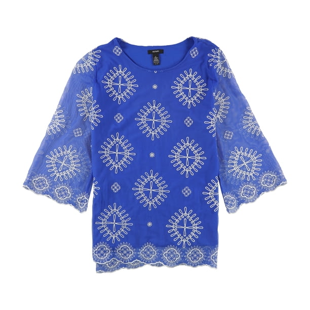 Blusa bordada Alfani para mujer azul grande