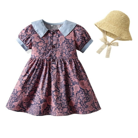 

Christmas Dresses for Toddler Girl Kids Toddler Baby Girls Spring Summer Floral Cotton Short Sleeve Princess Dress Hat Clothes 8t Dresses for Girls