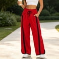 thumbnail image 5 of Fengactive Womens Side Stripe Pants with Pockets Drawstring Waist Wide Leg Baggy Color Block Long Pants, 5 of 6
